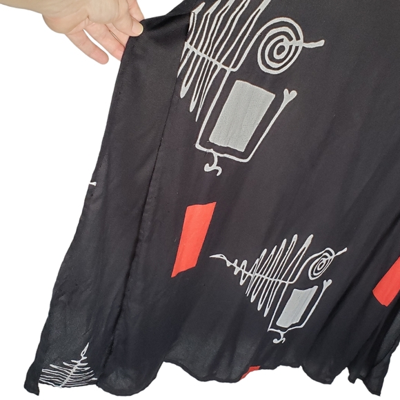 Cardigan Open Front Long Black Red White Abstract Print Lightweight One Size - Picture 7 of 7